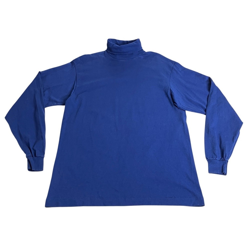 Vintage 90s Fruit Of The Loom Turtleneck Shirt Mens Large Blue Blank Long Sleeve